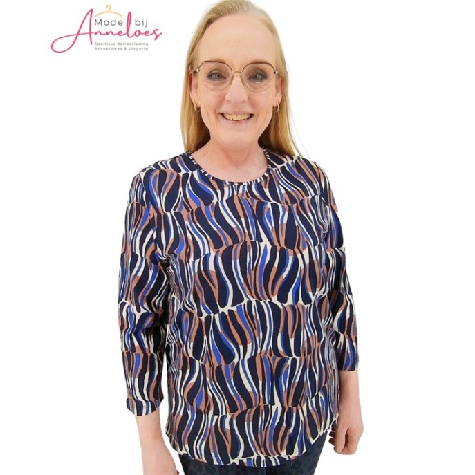 Barbara Lebek shirt Marine Bruin Ecru print