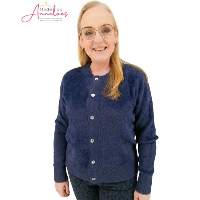 Barbara Lebek vest harig knoopsluiting Donker Blauw