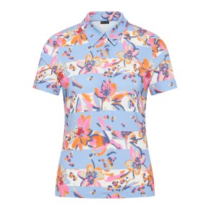Polo shirt streep bloem - Blauw oranje roze