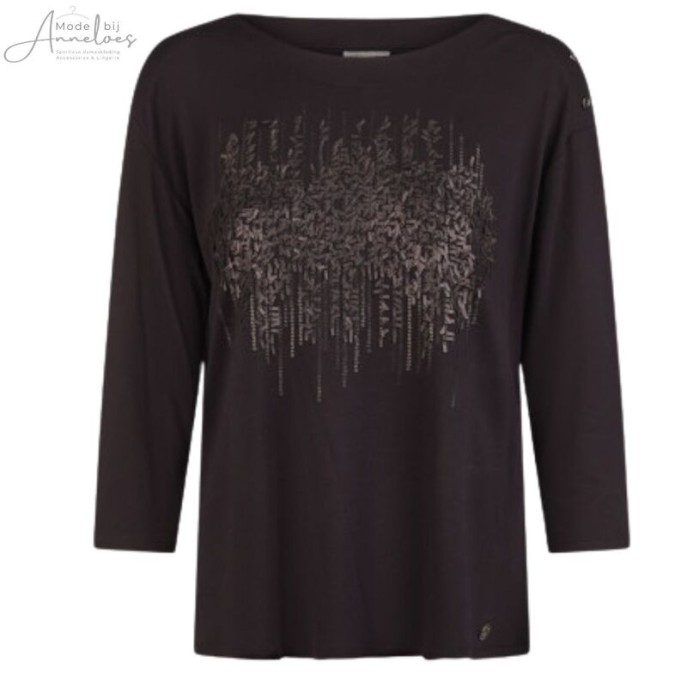Barbara Lebek shirt 3/4 applicatie - Zwart