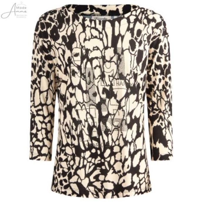 W Barbara Lebek shirt 3/4 bedrukt - Zwart ecru