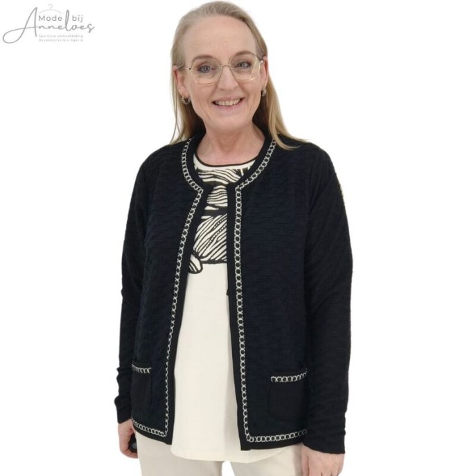 W Barbara Lebek vest borduurrandje zwart