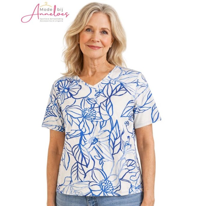 Barbara Lebek shirt 5771 vhals Kobalt ecru