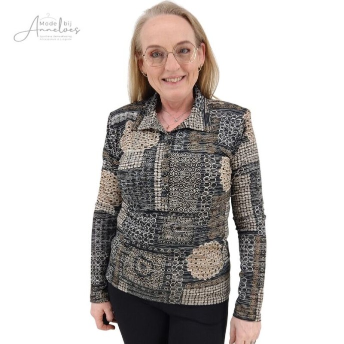 S Polo shirt LM print - Zwart camel