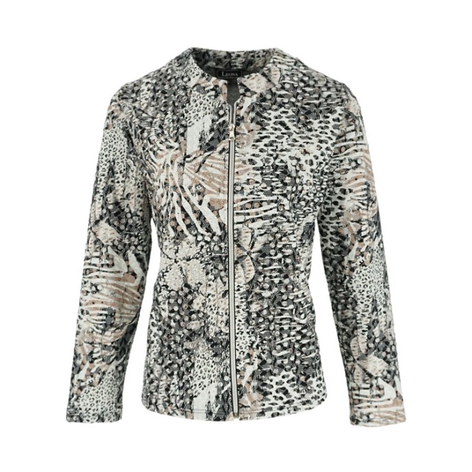 Leona Vest jasje print rits Hazel Zwart ecru