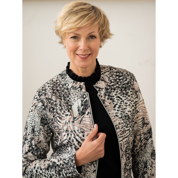 Leona Vest jasje print rits Hazel Zwart ecru
