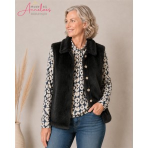 Leona per Donna Gilet 1909 Uni Harig kraag Zwart