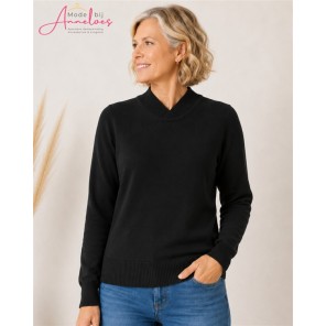 Leona per Donna Pullover Uni Olivia Zwart