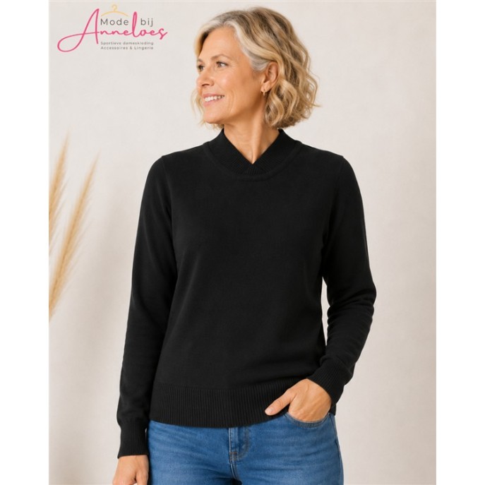 Leona per Donna Pullover Uni Olivia Zwart