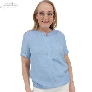 Leona Blouson blouse uni vhals Blue