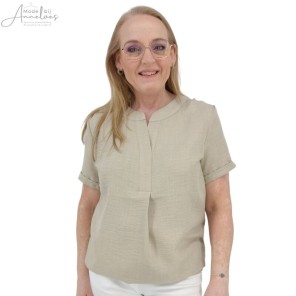 Leona Blouson blouse uni vhals Taupe