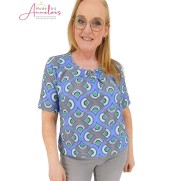 Leona T-shirt Blouson print Blue kobalt groen