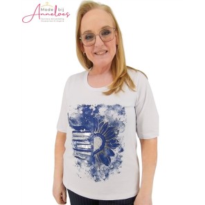 Leona T-shirt RH Wit blauw opdruk Leona T-shirt RH Wit blauw opdruk