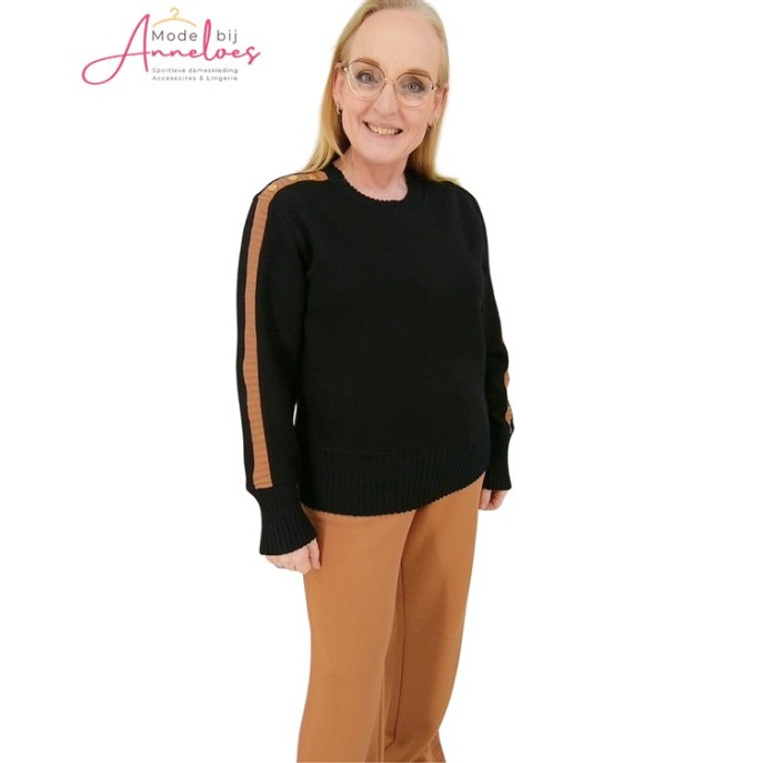 Micha Sweater 179189 bies knoop Zwart Cognac