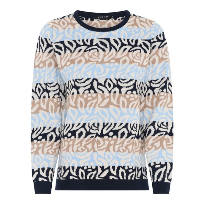 Micha Pullover streep dessin Marine camel blue