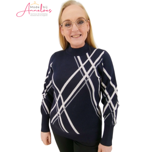 Micha trui 179192 lijnen Navy Offwhite