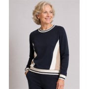 Micha Pullover vlakken streep boorden Navy Zand ecru Micha Pullover vlakken streep boorden Navy Zand ecru