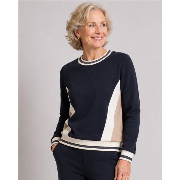Micha Pullover vlakken streep boorden Navy Zand ecru Micha Pullover vlakken streep boorden Navy Zand ecru