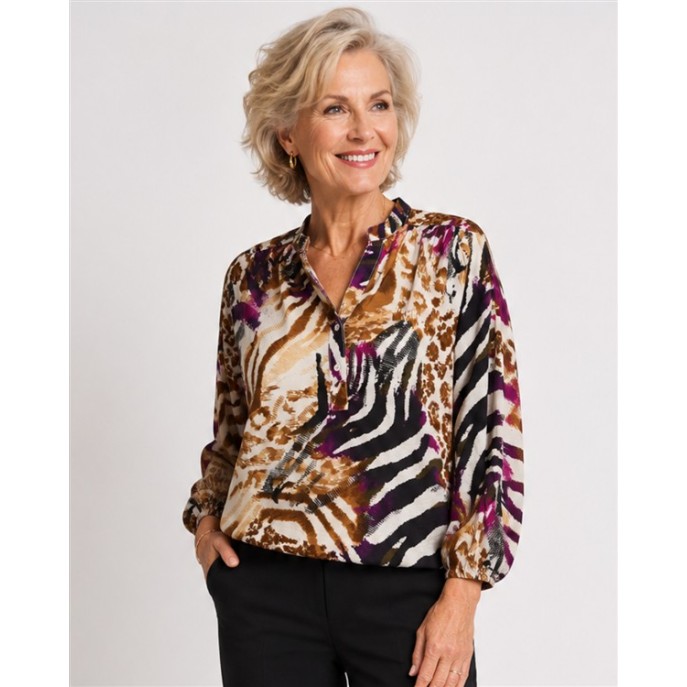 Micha Blouse print vhals 182156 Brown print Micha Blouse print vhals 182156 Brown print