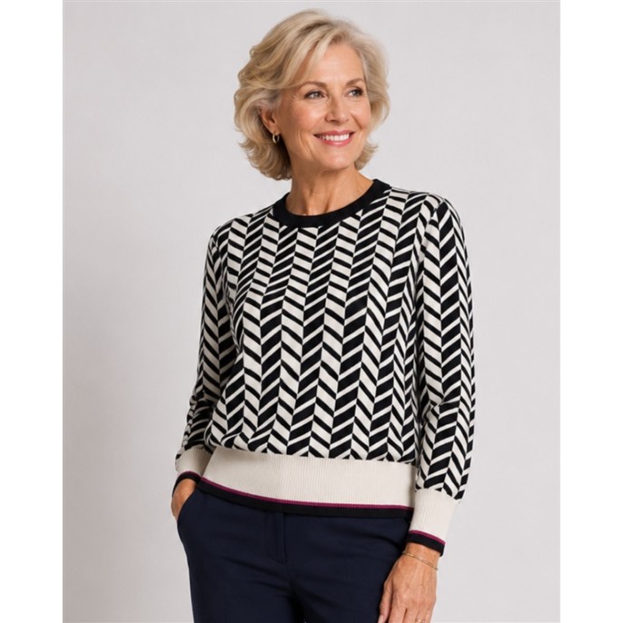 Micha Pullover 182136 visgraat Navy Sand Fuchsia Micha Pullover 182136 visgraat Navy Sand Fuchsia