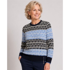 Micha Pullover 182139 Zigzag Marine Blue Ecru