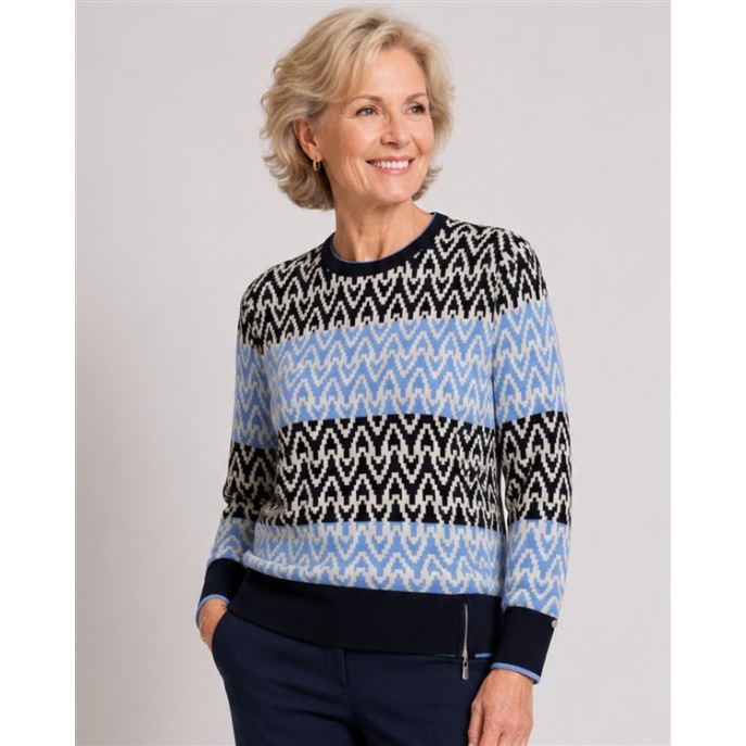 Micha Pullover 182139 Zigzag Marine Blue Ecru Micha Pullover 182139 Zigzag Marine Blue Ecru