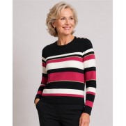 Micha Pullover 182155 Knoop Streep Zwart Ecru Fuchsia