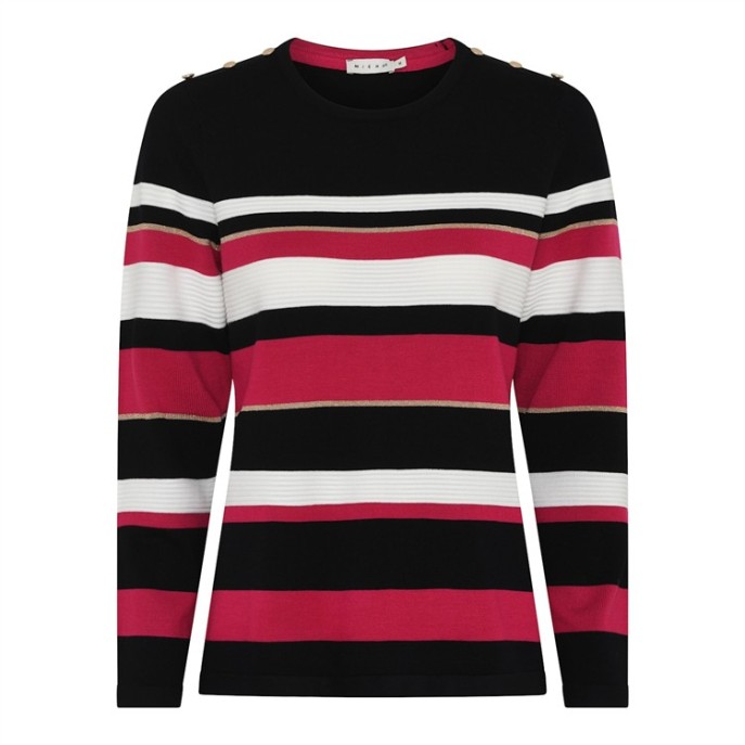 Micha Pullover 182155 Knoop Streep Zwart Ecru Fuchsia Micha Pullover 182155 Knoop Streep Zwart Ecru Fuchsia