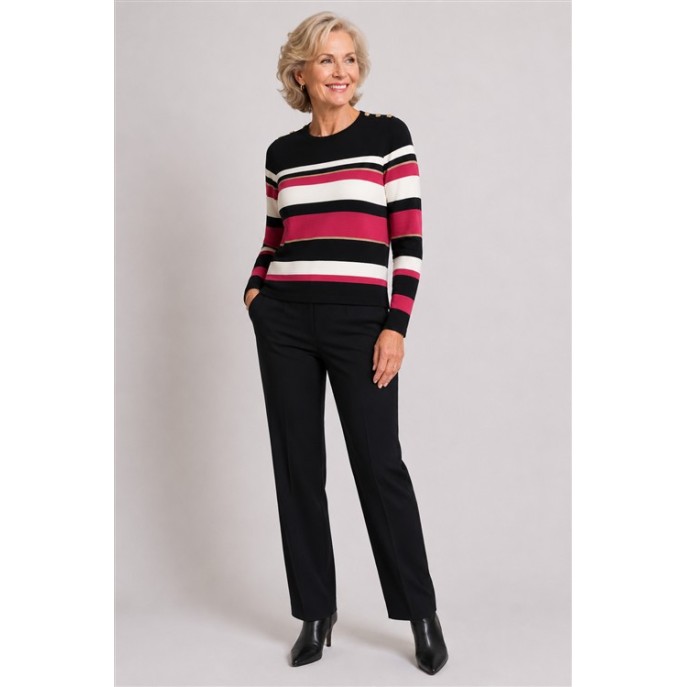 Micha Pullover 182155 Knoop Streep Zwart Ecru Fuchsia Micha Pullover 182155 Knoop Streep Zwart Ecru Fuchsia