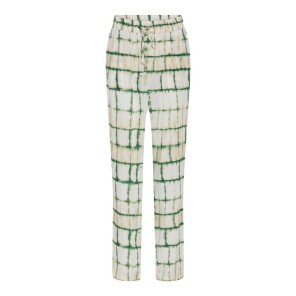 S Broek lang ruit print - Groen ecru