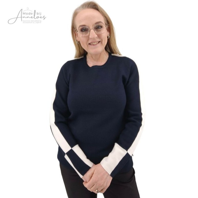S Micha Pullover colorblock - Blauw ecru