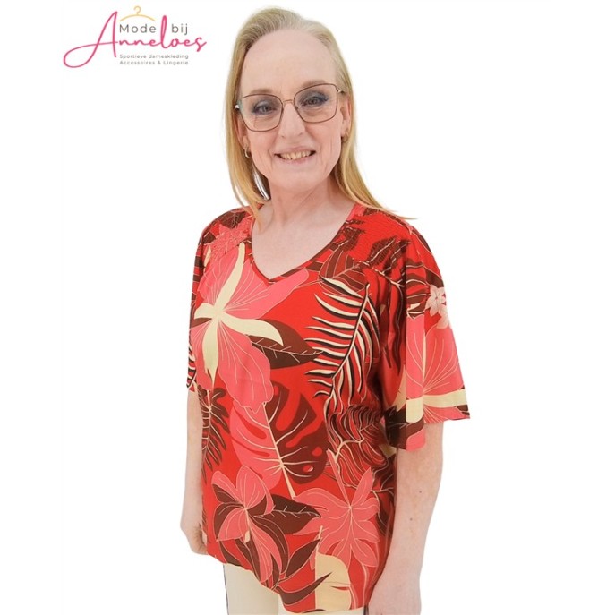 Micha blouse 181117 bladprint Rood zand
