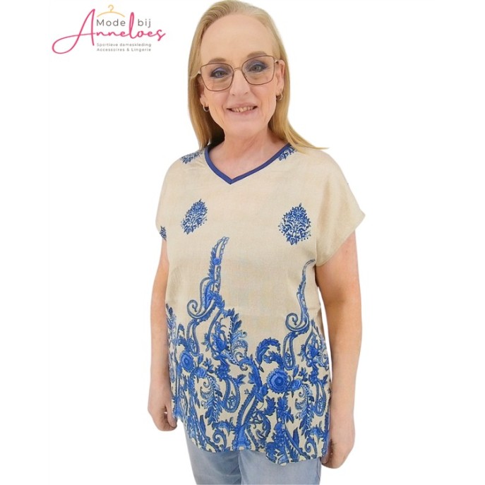 Z Soulmate blouse Ditta 4 print 4507 Ecru Blauw