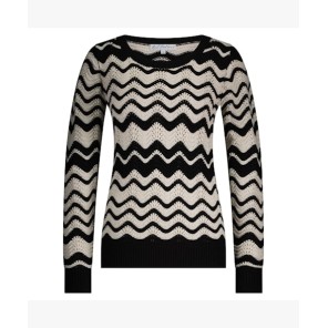 Red Button Pullover SRB4585 Fanny stripe Zwart Ecru