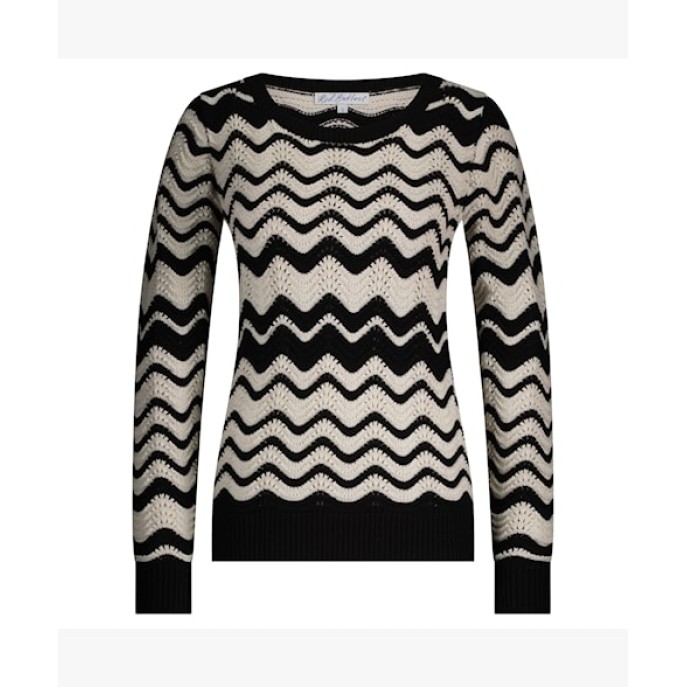 Red Button Pullover SRB4585 Fanny stripe Zwart Ecru