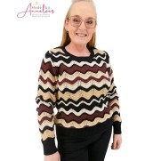 Red Button Pullover Fanny stripe Aubergine