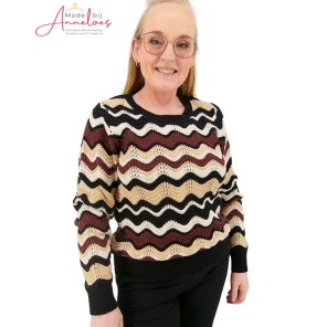 Red Button Pullover Fanny stripe Aubergine