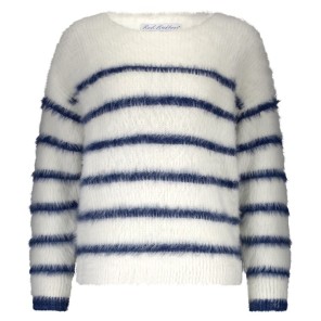 Red Button Fuzzy sweater stripe Offwhite Indigo