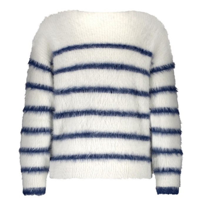 Red Button Fuzzy sweater stripe Offwhite Indigo