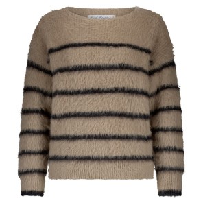 Red Button Fuzzy sweater stripe Latte black