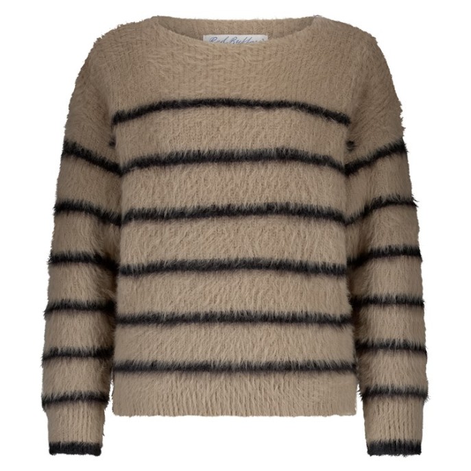 Red Button Fuzzy sweater stripe Latte black