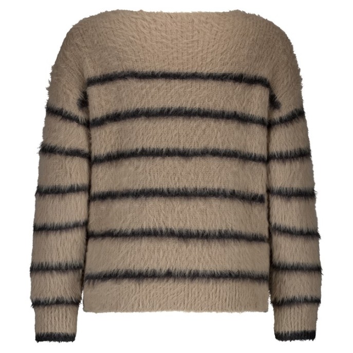 Red Button Fuzzy sweater stripe Latte black
