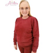 Red Button trui Fuzzy puff sleeve Ruby