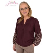 Red Button Blouse Embroidery SRB5152 Burgundy Red Button Blouse Embroidery SRB5152 Burgundy