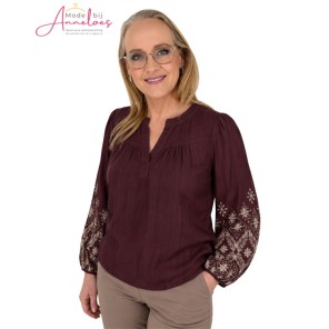 Red Button Blouse Embroidery SRB5152 Burgundy