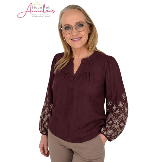 Red Button Blouse Embroidery SRB5152 Burgundy Red Button Blouse Embroidery SRB5152 Burgundy