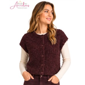 Red Button Vest Mouwloos Bouclé SRB5074 Donker Burgundy Red Button Vest Mouwloos Bouclé SRB5074 Donker Burgundy