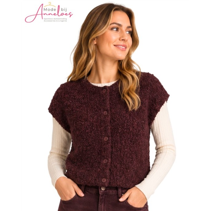 Red Button Vest Mouwloos Bouclé SRB5074 Donker Burgundy