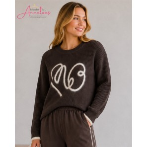 Red Button Trui Ribbon Logo SRB5139 Espresso