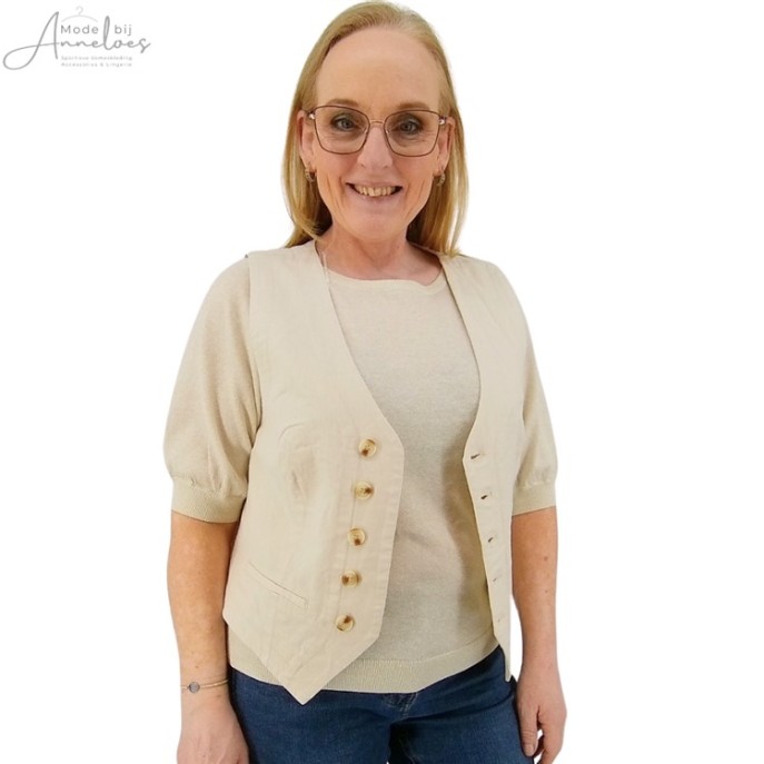 S Red Button Gilet cotton linnen Pearl
